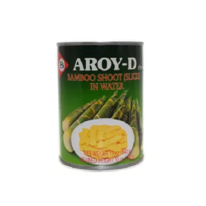 Paquete de Bambú en láminas Aroy-D de 540 gramos. El bambú es un ingrediente común en la cocina asiática y se puede utilizar en una variedad de platos. Aroy-D es una marca tailandesa de alimentos de origen asiático.