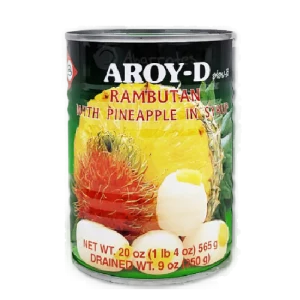 Rambutan con Piña Aroy-D 565gr es una conserva de frutas tropical de la marca tailandesa Aroy-D. La mezcla de rambután y piña en almíbar es una combinación deliciosa y exótica que te transportará a un paraíso tropical.