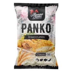 Panko Mamma Crumbs es un pan rallado japonés que se utiliza para empanar alimentos. Se elabora con pan blanco sin corteza y tiene un tamaño de grano más grande que el pan rallado tradicional. Esto le da una textura más crujiente y esponjosa cuando se fríe o se dora.