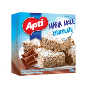 Maria Mole Chocolate Apti 50gr es un dulce brasileño popular hecho con yuca, chocolate y otros ingredientes aptos para celíacos.
