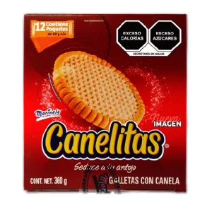 Las Canelitas Marinela son un tipo de galleta mexicana popular hecha con harina de trigo, azúcar, canela y otros ingredientes. Son crujientes, doradas y tienen un fuerte sabor a canela. A menudo se disfrutan como postre o merienda.