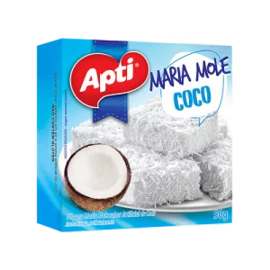 Maria Mole Coco Apti 50gr es una mezcla para preparar un dulce tradicional brasileño muy popular, especialmente entre los niños. Es apta para celíacos ya que no contiene gluten.